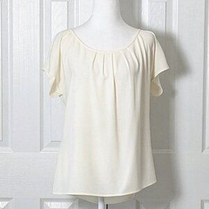 ST JOHN Women's Flowy Cap Sleeves Blouse Top  Size L  Ivory